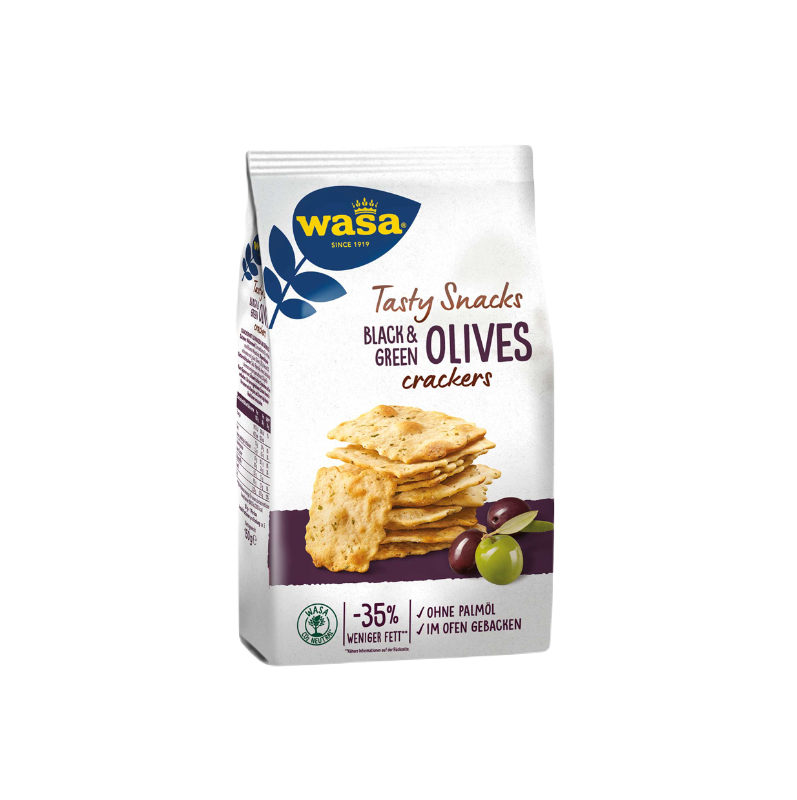 WASA Tasty Snacks Black &amp; Green Olives Crackers 6개입[유통기한 5월까지]