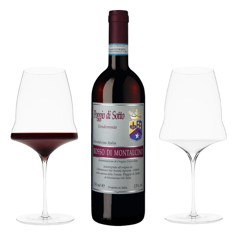 Fattoria Poggio di Sotto Rosso di Montalcino 2020 + JOSEPHINE No 3 – Red Gift Box (2 Glass)